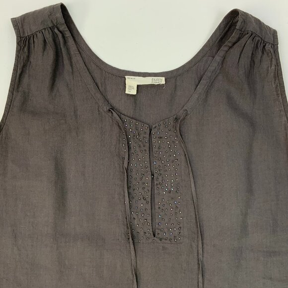 EILEEN FISHER Irish Linen Tunic Beaded Sleeveless Tank Top Purple-Brown Sz 1X - Picture 7 of 16